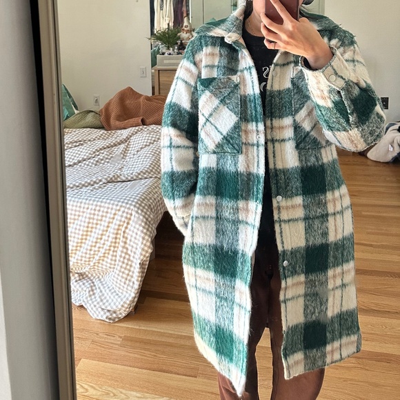 Abercrombie & Fitch Winterized Wool-Blend Shirt Jacket Green Plaid Small - Picture 8 of 9